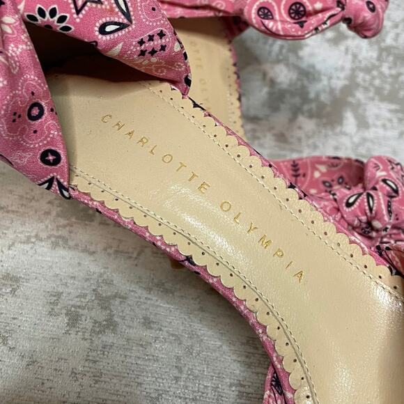 Charlotte Olympia Patty Rodeo Bandana Print Heels in Pink - Picture 6 of 9